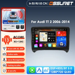 Autoradio 2 Din Android 14 Autoradio GPS per Audi TT MK2 8J 2006-2014 2Din Auto Audio Stereo Navigazione con Schermo Multimediale