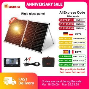 Pannello Solare Pieghevole Dokio Russia 100W 160W 200W con Regolatore 10A/20A per Sistema di Ricarica Batteria 12V