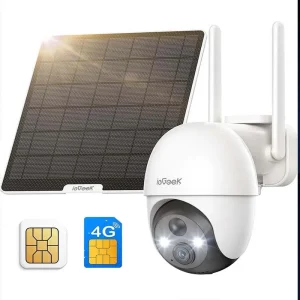 Telecamera di monitoraggio solare da esterno IEGEEK 2K 3MP LTE con scheda SIM, allarme sonoro, 355 ° /120 °   rotazione, 9600mAh, telecamera di sicurezza