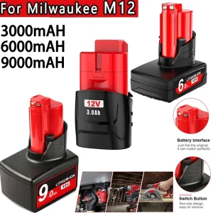 Batteria di ricambio M12 da 6,0 Ah per batteria per utensili elettrici a batteria Milwaukee 12 Volt M12 al litio XC a capacità estesa