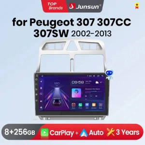 Junsun AI Wireless CarPlay per Apple Android Auto Autoradio Per Peugeot 307 307CC 307SW 2002-2013 GPS Multimediale RDS WiFi Stereo