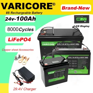 VariCore 24V 8 string 100AH LiFePO4 Batteria Al Litio Ferro Fosfato 25.6v inverter Accendisigari Per Auto Batterie 29.2V Caricatore Tax Free