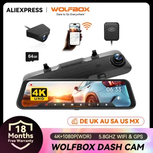 WOLFBOX G850 anteriore e posteriore 4K Dash Cam telecamera per auto WDR 1080P Dash Camera per auto FOV170 Car Dvr GPS visione notturna 24H parcheggio
