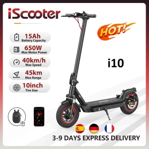 IScooter i10 Scooter elettrico 10 pollici 650W 15Ah Scooter elettrico pieghevole Kick Scooter gamma massima 45km eScooter elettrico Whit APP