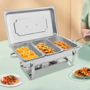 Set di scaldavivande per scaldavivande Set di scaldavivande per catering rettangolare in acciaio inossidabile a 3 griglie Set di riscaldamento per piatti da buffet 63,5 * 35,5 * 32 cm