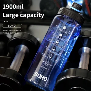 Bottiglia d’Acqua Fjbottle da 2 Litri con Cannuccia, Grande Bottiglia Portatile da Viaggio, Borraccia Sportiva con Scala Temporale