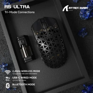 Mouse da gioco wireless ATTACK SHARK R5 Ultra 8K in fibra di carbonio con sensore MAX 42000 DPI-PAW3950 -39g ultraleggero per Win/Mac