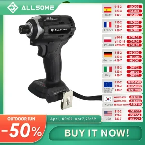 Cacciavite elettrico ALLSOME 21V 1/4 pollici. Avvitatore a percussione compatto esagonale a 3 velocità per batteria al litio Makita da 18V