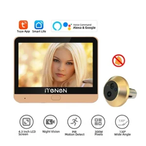 Tuya Smart 2.4G Wifi Wireless Peepholes videocamera per porta con schermo da 4.3 pollici 3MP PIR One Way Auido Digital Door Eye Camera