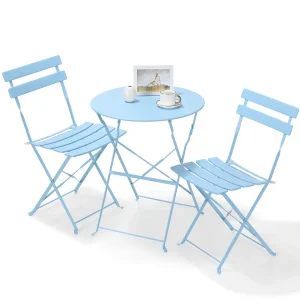Set da giardino per mobili da esterno Set da tavolo da bistrot Tavolo e sedie in acciaio da 3 pezzi Set da bistrot pieghevole per prato balcone cortile