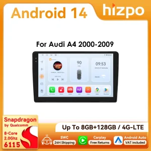 Hizpo 2Din Autoradio Android13 da 9 pollici per Audi A4 B8 B7 B6 S4 RS4 2000 – 2009 SEAT Exeo BT 4G DSP RDS CarPlay Navigazione GPS