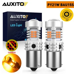 AUXITO 2 Pz PY21W BAU15S LED Arancione Canbus No Hyper Flash Per BMW 2 3 Mazda Nissan 1156 BA15S Indicatore di direzione Ambra Auto Lampadine