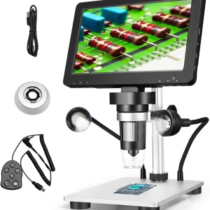 Microscopio digitale 12MP HD 7” Schermo 1200x Display HD Lente d’ingrandimento industriale 1080P con 8 luci LED Multilingue