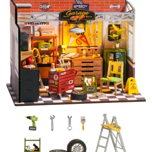 Robotime Rolife Kit casa in miniatura per casa delle bambole Mini garage fai da te Officina Luce a LED Regali artigianali in legno decorativi per bambini