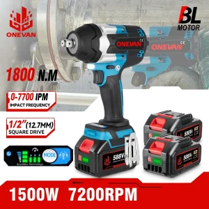 ONEVAN 1800N.M Chiave a percussione elettrica senza spazzole di coppia per camion Chiave a batteria da 1/2 pollici Utensile elettrico per Makita 18V Batteria Pin