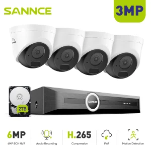 SANNCE 3MP POE Sistema di videosorveglianza di sicurezza Kit CCTV 8CH NVR Registratore visione notturna Smart IR Telecamera IP Telecamere con microfono incorporato