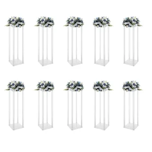 Set di supporti per fiori da matrimonio in vaso acrilico da 10 pezzi, espositore geometrico con colonna trasparente da 23,6 pollici di altezza per decorazioni di nozze per feste in casa