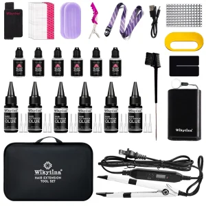 WIKYTINA Set di strumenti professionali per kit di estensione dei capelli con luce UV con macchina per la rimozione della colla UV e strumenti per lo styling del salone di alta qualità