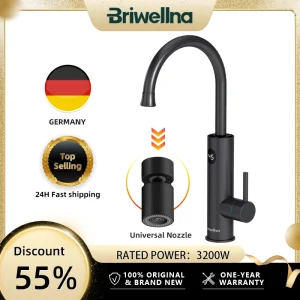 Rubinetto Elettrico Briwellna per Acqua Calda Istantanea 220V con Adattatore Universale, Rubinetto Riscaldante in Acciaio Inox