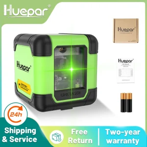 Huepar Livello laser a 2 linee Linea trasversale professionale Orizzontale e verticale Fascio verde rosso Uso Strumento laser a un pulsante Livello laser