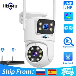 Telecamera IP PTZ WIFI Hiseeu 6MP con doppia lente, zoom digitale 5X, tracciamento automatico, telecamera di sorveglianza CCTV per sistema CCTV wireless Hiseeu