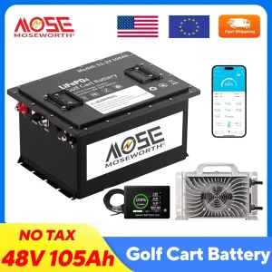 Batteria al litio per carrello da golf MOSEWORTH 48V 105Ah integrata Smart 200A BMS con monitor touch e caricabatterie APP supportata MAX 10,24 kW