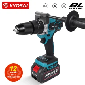 VVOSAI 20V Trapano elettrico senza spazzole 20 Coppia 115NM Cacciavite a batteria Batteria agli ioni di litio Cacciavite elettrico Trapano