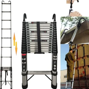 Scala telescopica Scala pieghevole multiuso da 5 m/16,4 piedi con ganci, scala a soppalco allungabile Scala pieghevole portatile, EN131