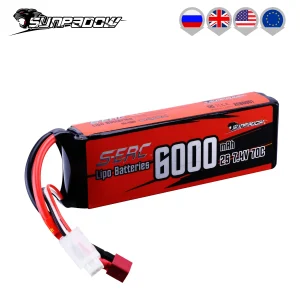 SUNPADOW 2S 7.4V Lipo Batteria 6000mAh 70C con Deans T Connettore Ricaricabile per Veicoli RC Auto Camion Carro Armato Buggy Truggy Racing
