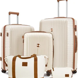 Set di valigie durevoli e leggere con guscio rigido in PP, valigia da viaggio con borsone e borsa da toilette, lucchetto TSA, ruote girevoli