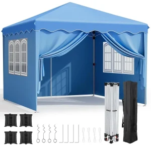 Tettuccio pop-up con pareti laterali, gazebo invernale per esterni, tenda da festa 10’x10′(3×3 m), altezza gambe regolabili, finestre, borsa per il trasporto con ruote