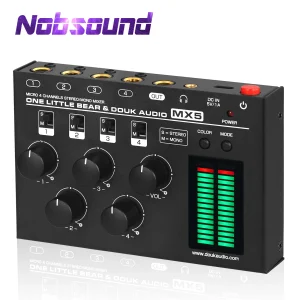 Nobsound MX5 Mixer audio stereo a 4 canali a rumore ultra basso Mini mixer stereo/mono da 6,35/3,5 mm per club/studio/bar