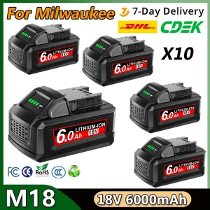 Per Milwaukee 18V Batteria per M18 M18B5 XC Batteria agli ioni di litio 6.0Ah 48-11-1815 48-11-1850 2604-22 2604-20 2708-22 2607-22