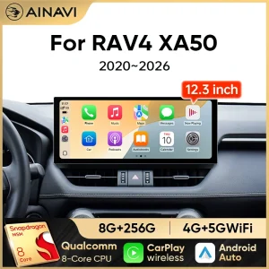 Autoradio Ainavi 12.3 pollici per Toyota RAV4 2020 2021 2022 2023 2024 2025 XA50 con Carplay Wireless, Android Auto, 4G e Multimedia 2K