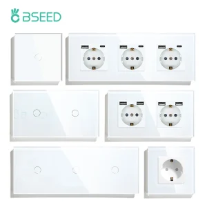 Interruttori della luce touch BSEED Retroilluminazione a LED Prese a muro UE Interruttori Pannello in vetro Carico massimo 300W 1/2/3Gang Interruttori della luce a LED