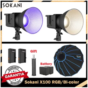 Kit Luce Video LED Bicolore RGB Sokani X100 100W con Controllo APP e Attacco Bowens per Fotografia, Registrazione Video e Riprese all’Aperto