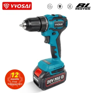 VVOSAI 20V Trapano elettrico senza spazzole 21 + 1 Coppia 50NM Cacciavite a batteria Batteria agli ioni di litio Cacciavite elettrico Trapano