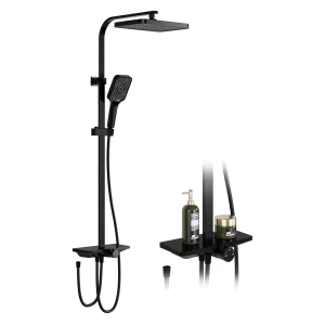 Set doccia a pioggia Soffione doccia a pioggia a parete con ripiano Miscelatore acqua calda fredda Rubinetto per doccia con maniglia Rubinetto per bagno