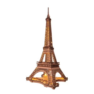 Robotime Puzzle 3D in Legno Gioco Notte della Torre Eiffel 1:638 Modelli per Bambini Kit di Artigianato Fai da Te per Adulti Regalo Fai da Te con Luce