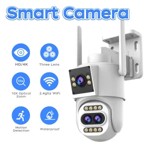 Jooan 5K 4K HD Wifi PTZ Telecamera esterna a tre obiettivi Doppio schermo Zoom 10X Tracciamento automatico Telecamera IP di sicurezza Video sorveglianza CCTV