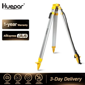 Huepar di Alluminio 1.65m/65 “Professionale Heavy Duty Tripod Testa Piatta Contraente Treppiede Per Livello Ottico Automatico e laser rotante