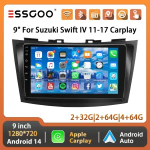 ESSGOO Schermo Touch HD 9″ per Suzuki Swift 4 Ertiga 2011–2017 Android 14 Autoradio 2 DIN Lettore Multimediale Navigazione GPS CarPlay Android Auto FM BT RDS WiFi SWC Mirror Link
