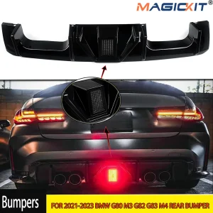PER 2021-2023 BMW G80 M3 G82 G83 M4 DIFFUSORE PARACCO POSTERIORE NERO LUMINOSO CON LUCE A LED