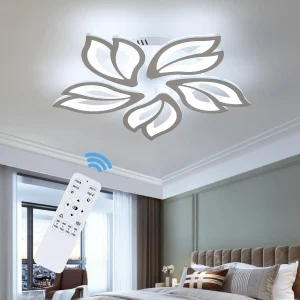 Lampada da soffitto a LED, plafoniera moderna a LED da 45 W dimmerabile con telecomando, lampada da soffitto in acrilico bianco a 5 teste di petalo