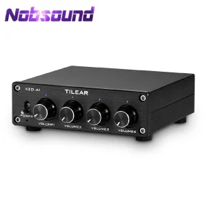 Interruttore di uscita stereo a 4 vie Seleziona audio Interruttore RCA con controllo del volume