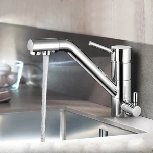 Rubinetto per filtro acqua da cucina 3 in 1 Sistema a tre vie Gru per acqua Rubinetto per lavello Filtro per acqua a leva singola girevole a tre vie