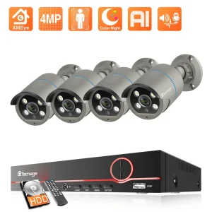 Techage 8CH 4MP POE Kit sistema di telecamere di sorveglianza di sicurezza AI Face Detection Registrazione audio Telecamera IP H.265 CCTV Video NVR Set