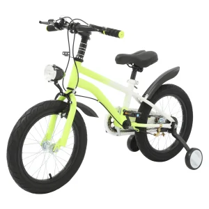 Bicicletta da 16 pollici per bambini in acciaio al carbonio Mountain Bike con ruote ausiliarie e luce a LED per 5-8 anni, altezza regolabile, 60 kg