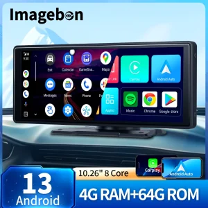 Imagebon 10.26 “Android 13 Dash Cam Wireless CarPlay e Android Auto Car DVR GPS U Disk Bluetooth AUX FM telecamera per specchietto retrovisore