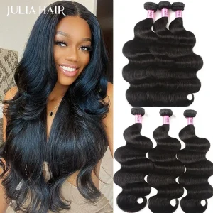 Julia Hair 30 pollici Body Wave fasci di capelli vergini brasiliani colore naturale 100% tessuto dei capelli umani 3/4 pezzi per le donne americane dell’africa